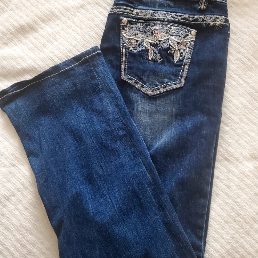 Grace In LA dark blue factory distressed stretch jeans. Plus size 21 - inseam 32